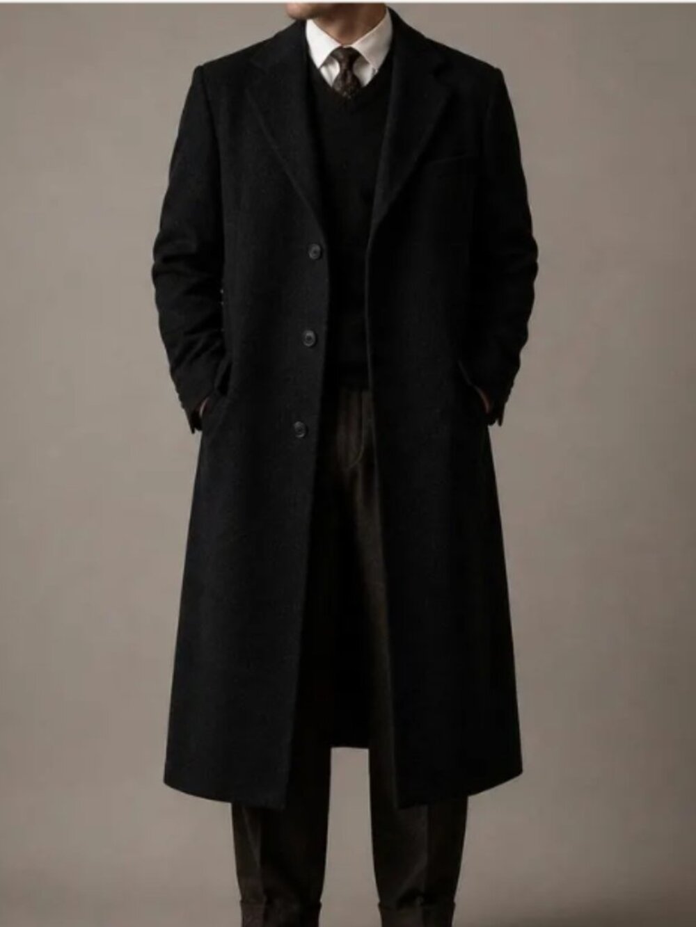 NWT Chaps Ralph Lauren Men's Black Wool Cashmere Blend Overcoat sz 42L